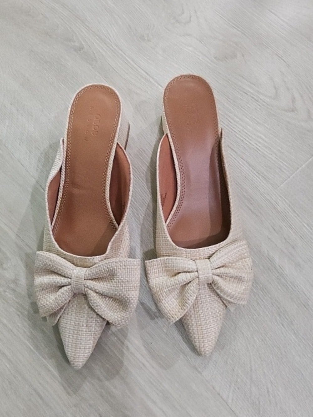 ASOS Cream Bow Pointed Mule Slides